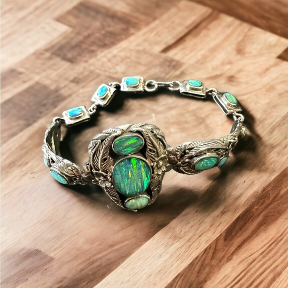 Fire Opal Solid Sterling Silver Bracelet - Picture 11 of 14